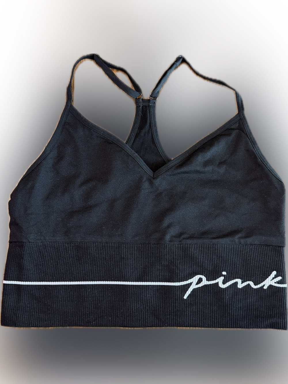 PINK Victoria's Secret Black Racerback Logo Sports Bra S/M